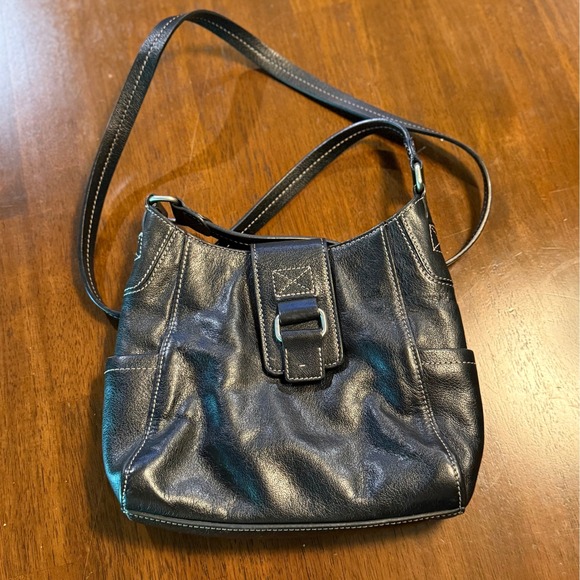Fossil Handbags - Fossil Black Pebbled‎ Leather Crossbody Bag Contrast Stitching Small Messenger